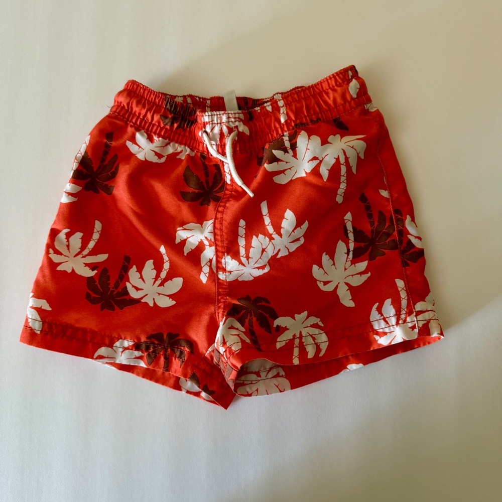 Janie & Jack 12-18m Orange Tropical Print Lined Swim Trunks